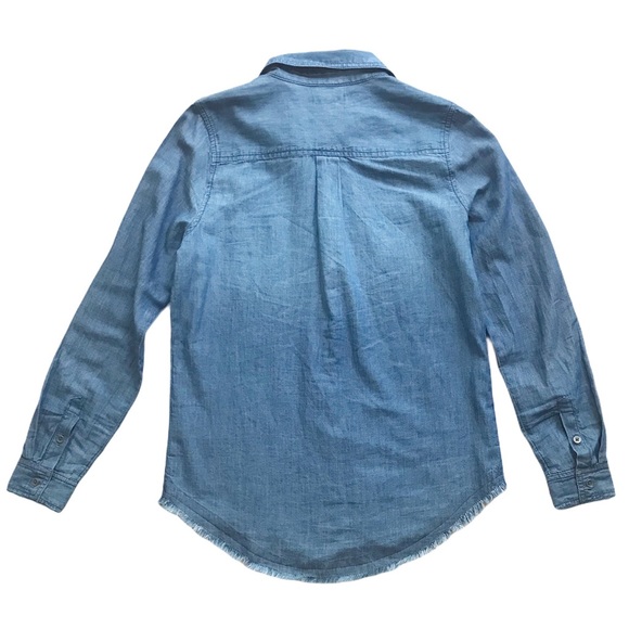 Melrose&Market Collared Raw Hem Chambray Shirt XXS - Picture 4 of 7